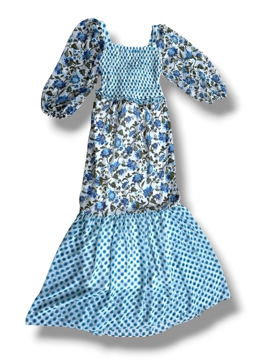 Taylor Dresses & Skirts - Taylor Tie-Back Maxi Dress in Mixed Blue Floral Prints Size 2